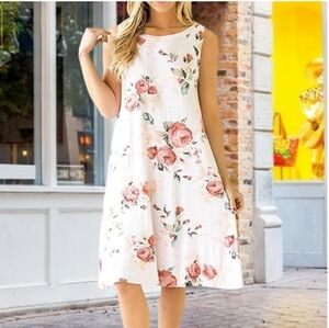 🦋Elegant Floral Sleeveless Dress in White and Pink Size Large